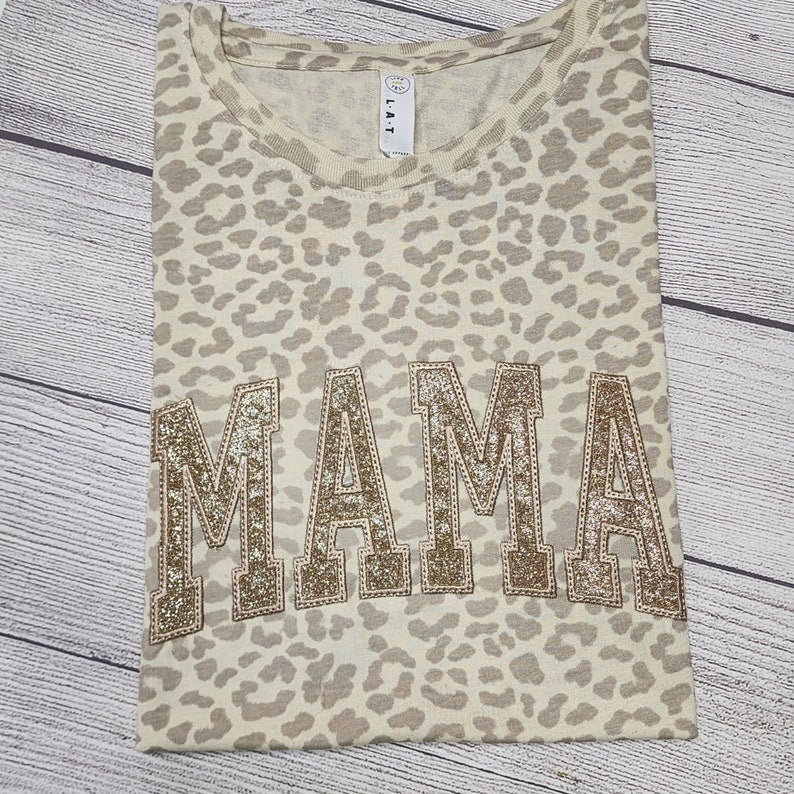 Custom Glitter MAMA Beige Leopard Sweatshirt -Best Gift For Mother & Grandma