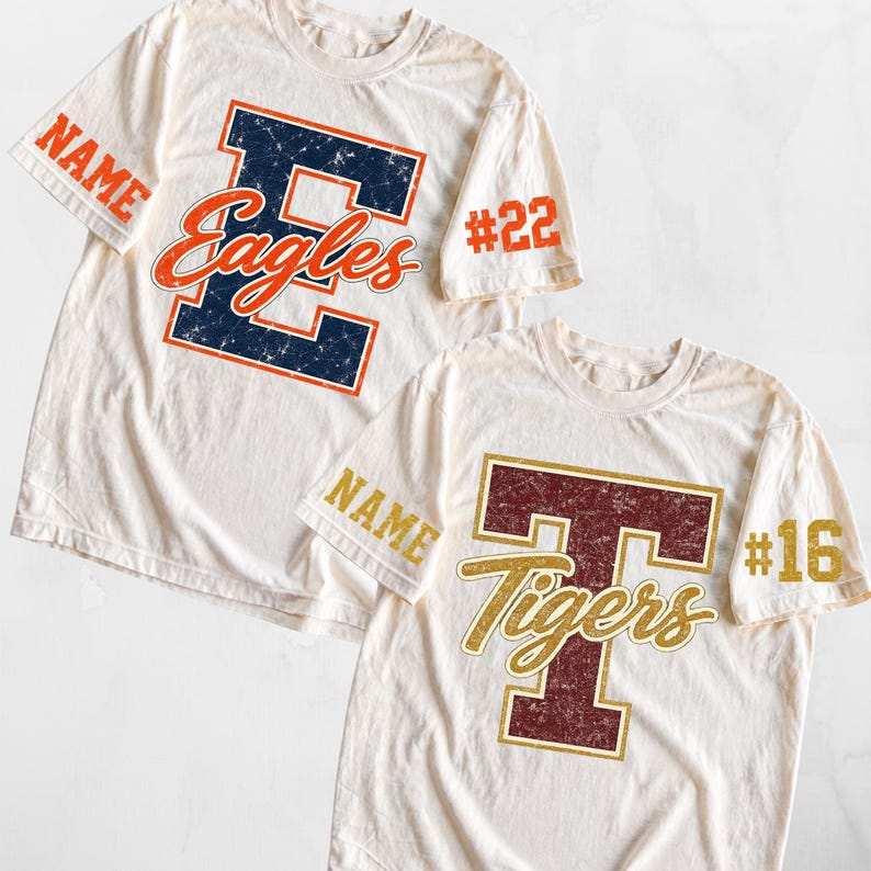 Custom School Spirit Shirt | Personalized Team Name & Number T-Shirt | Vintage Varsity Style Tee