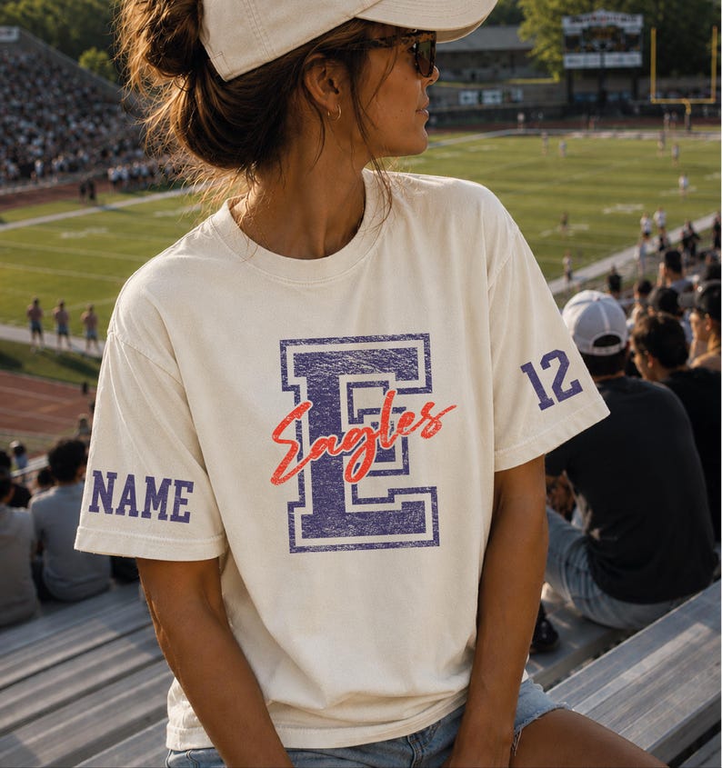 Custom School Mascot T-Shirt - Personalized Name & Number Spirit Shirt | Vintage Style Team Tee