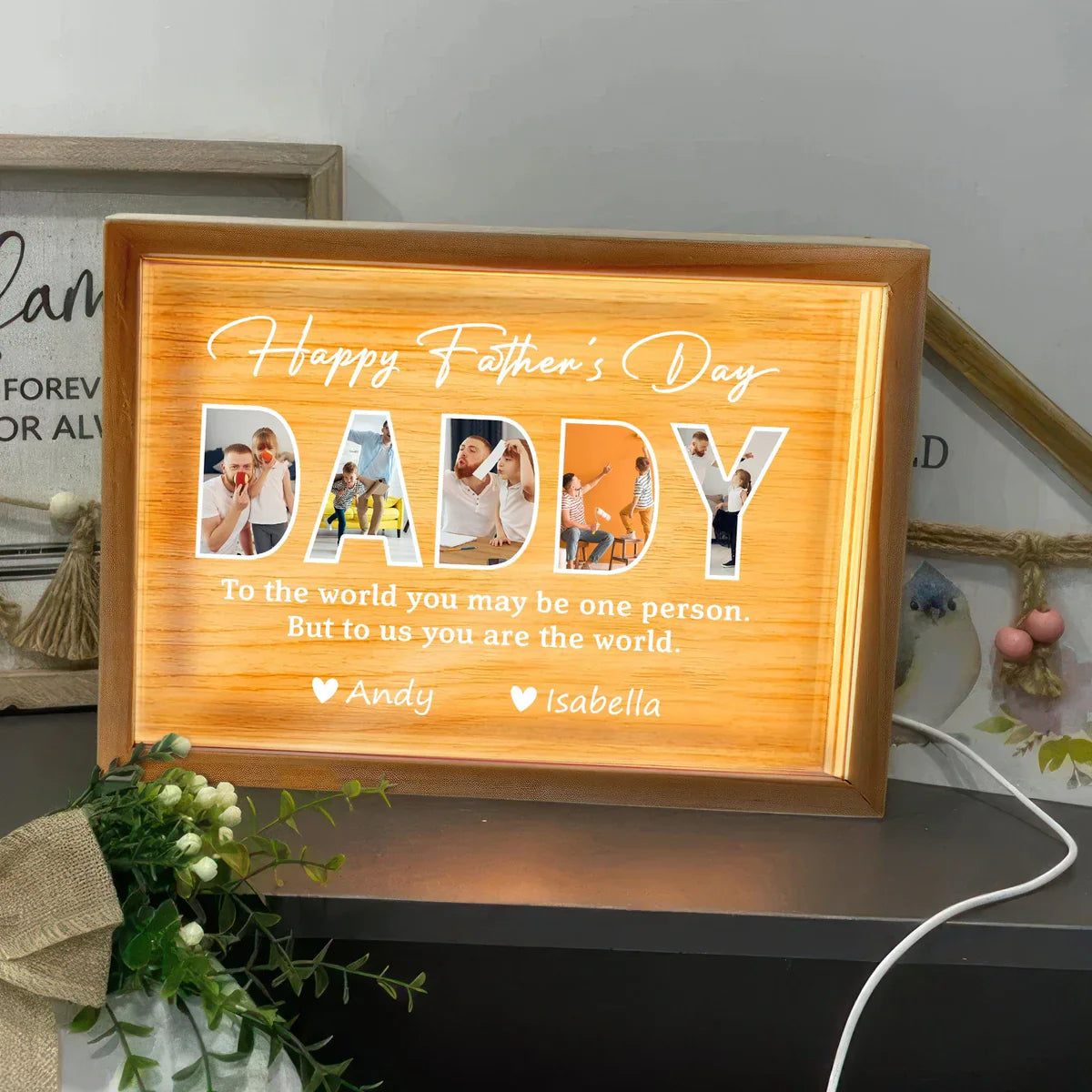 To Me You Are The World - Custom Dad Family Photo Frame Poster Light Box | Father's Day Gift