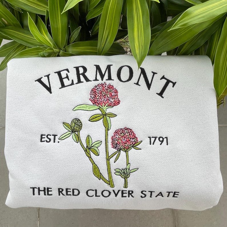 Custom Embroidered Vermont Red Clover Sweatshirt | US State Flowers Embroidery State Gift Shirt