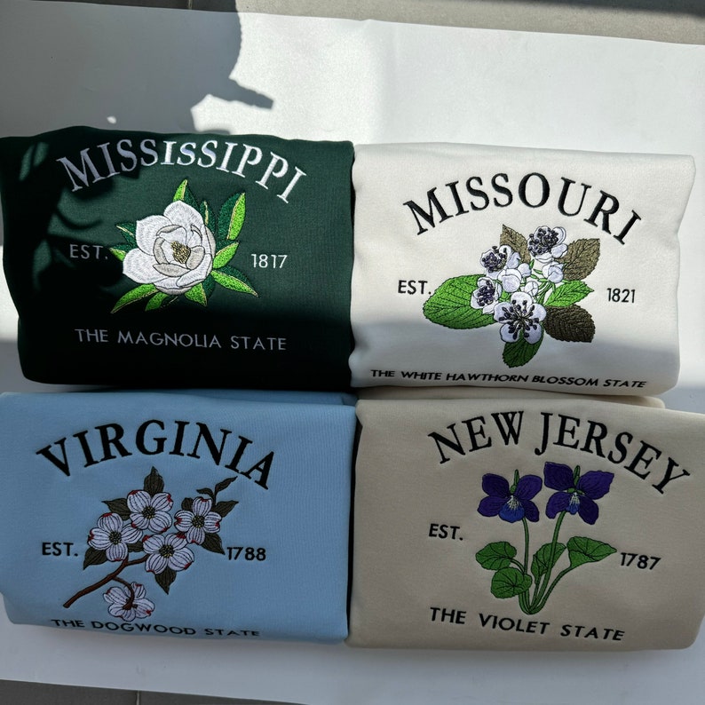 Custom Embroidered Mississippi Magnolia Sweatshirt | US State Flowers Embroidery State Gift Shirt