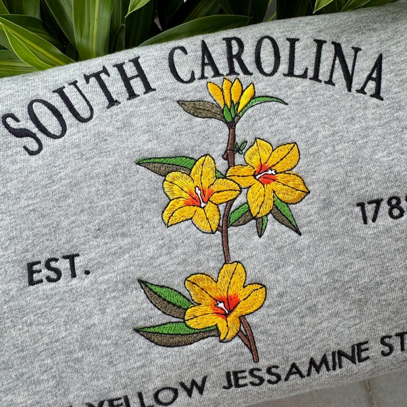 Custom Embroidered South Carolina Yellow Jessamine State Sweatshirt | US State Flowers Embroidery State Gift Shirt