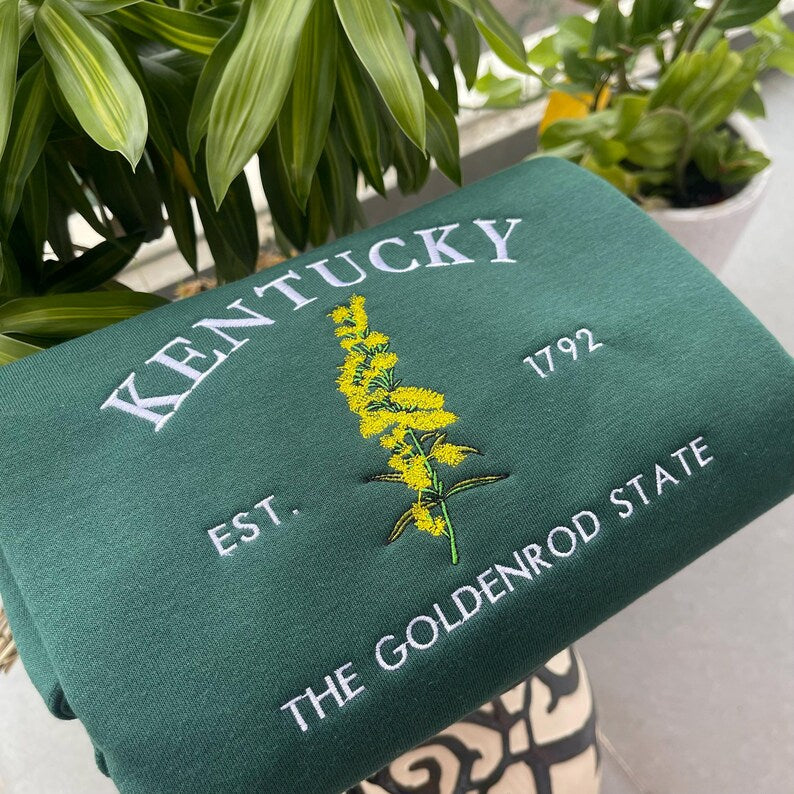 Custom Embroidered Kentucky Goldenrod State Sweatshirt | US State Flowers Embroidery State Gift Shirt