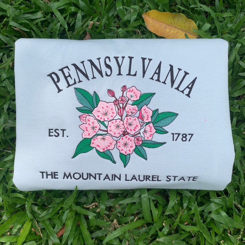Custom Embroidered Pennsylvania Mountain Laurel Sweatshirt | US State Flowers Embroidery State Gift Shirt
