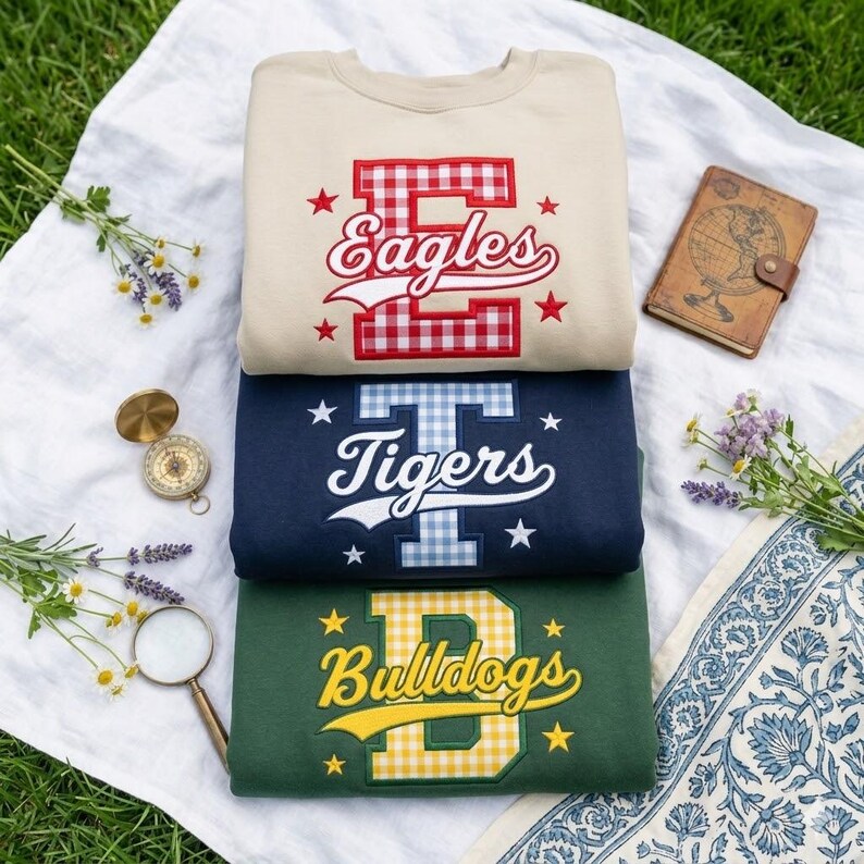 Custom Varisty Letter Embroidered Shirt, Personalize School Spirit Crewneck