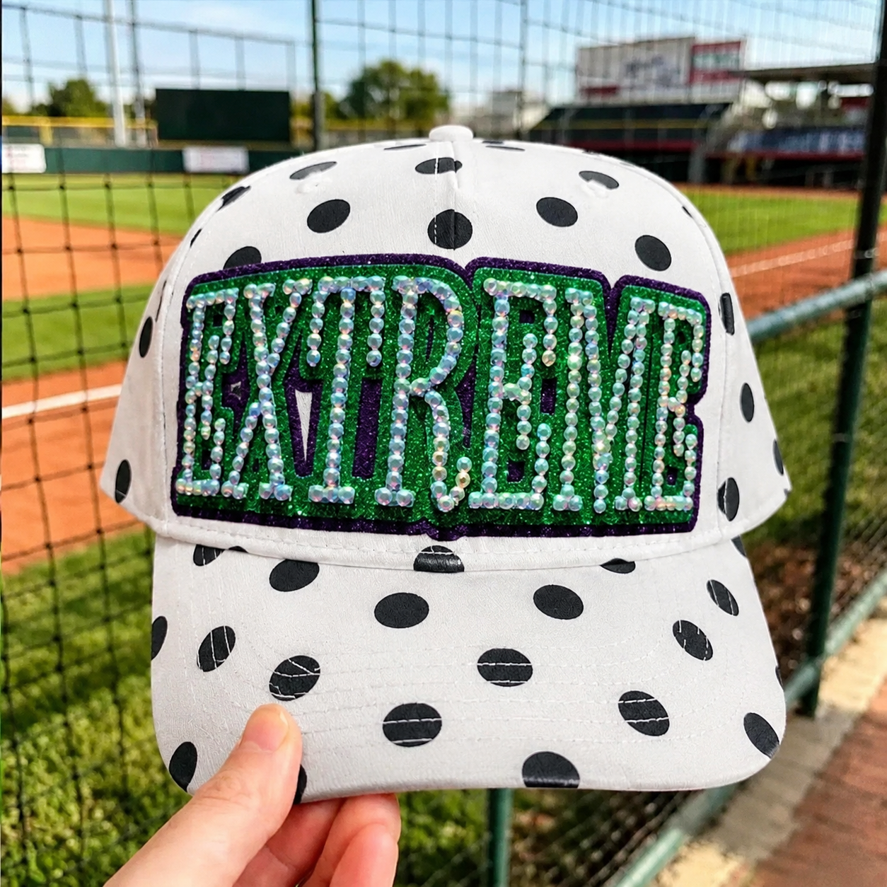 Custom Sports Mom Rhinestone Hat – Polka Dot Game Day Cap | Game Day Wear