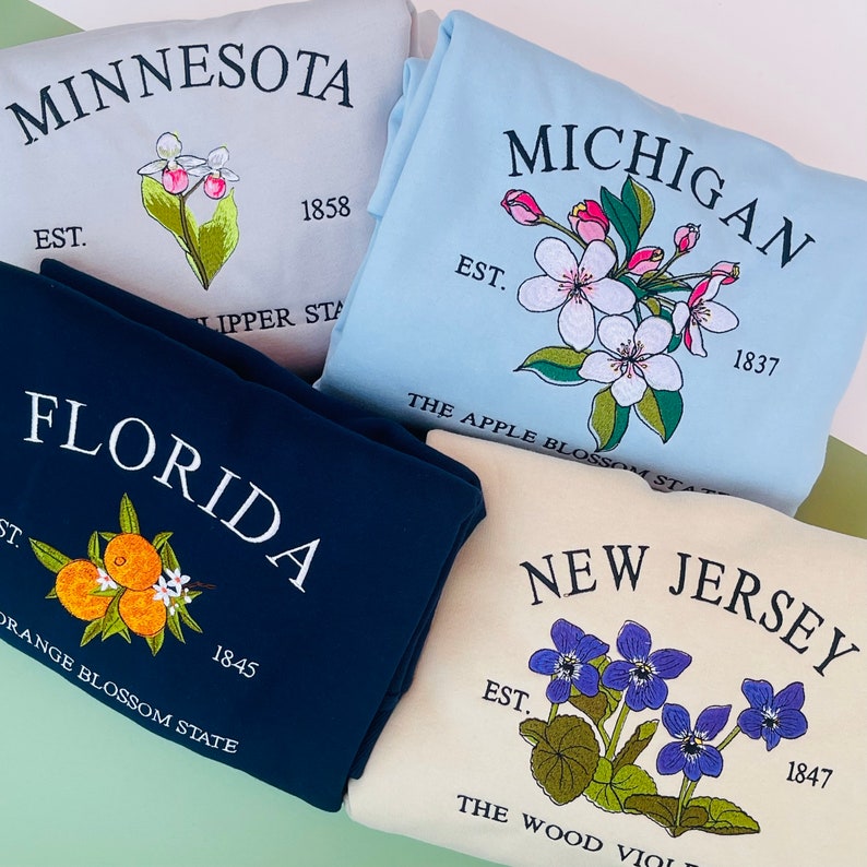 Custom Embroidered Michigan Apple Blossom Sweatshirt | US State Flowers Embroidery State Gift Shirt