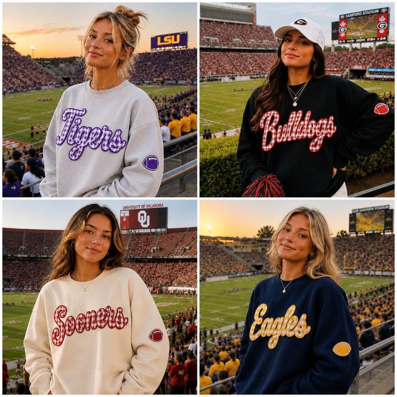 Personalized Game Day Gingham Sweatshirt | Custom College Football Crewneck