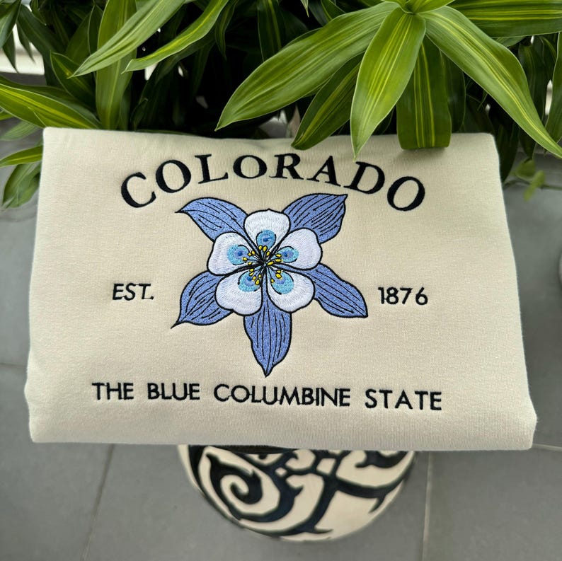Custom Embroidered Colorado Blue Columbine State Sweatshirt | US State Flowers Embroidery State Gift Shirt
