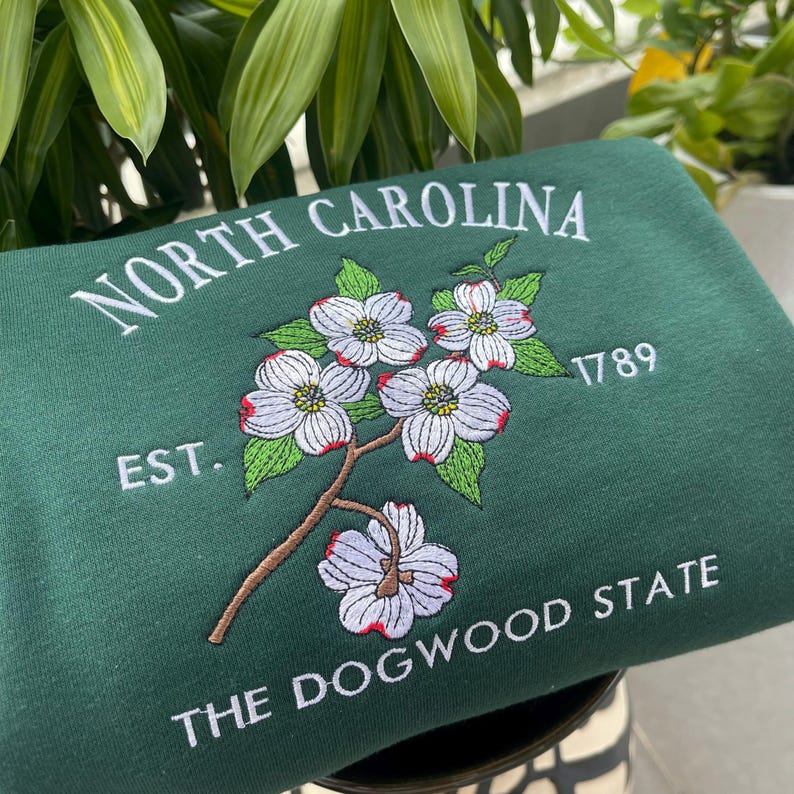 Custom Embroidered North Carolina Dogwood Sweatshirt | US State Flowers Embroidery State Gift Shirt
