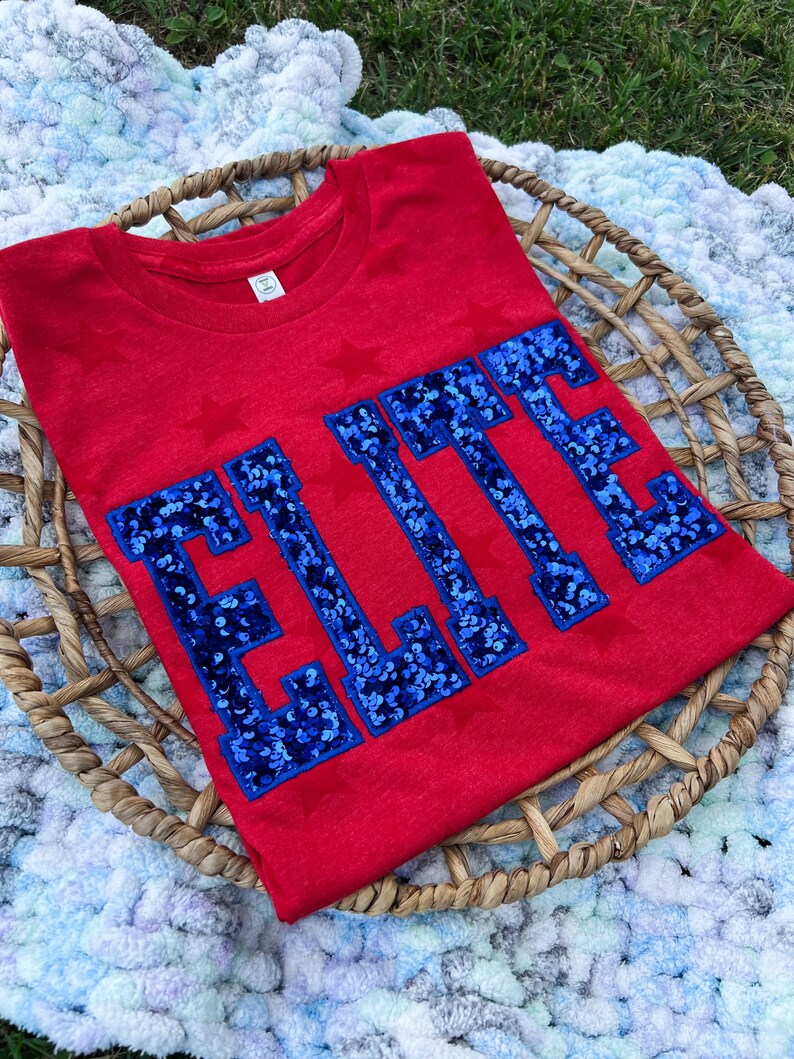 Custon Sequin Title with Stars T-shirt Personalized Team or Text , Custom Sequin Shirt, Team Apparel