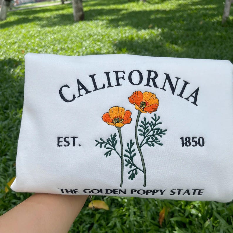 Custom Embroidered California Golden Poppy Sweatshirt | US State Flowers Embroidery State Gift Shirt