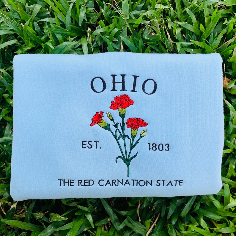 Custom Embroidered Ohio Red Carnation Sweatshirt | US State Flowers Embroidery State Gift Shirt