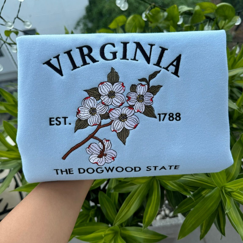 Custom Embroidered Virginia Dogwood Sweatshirt | US State Flowers Embroidery State Gift Shirt