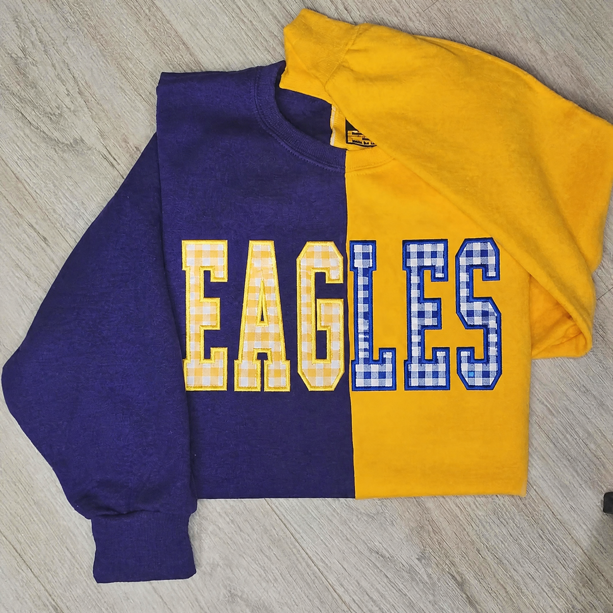 Custom Gingham Appliqué Embroidered Two Tone Sweatshirt | Gifts for Sports Lover