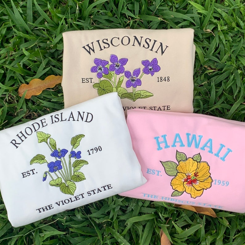 Custom Embroidered Wisconsin Wood Violet Sweatshirt | US State Flowers Embroidery State Gift Shirt