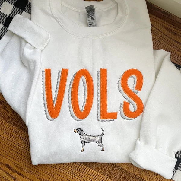 Orange Team Spirit Appliqué Sweatshirt – Embroidered Hound Dog Game Day Side Bow Sweatshirt | Game Day Wear