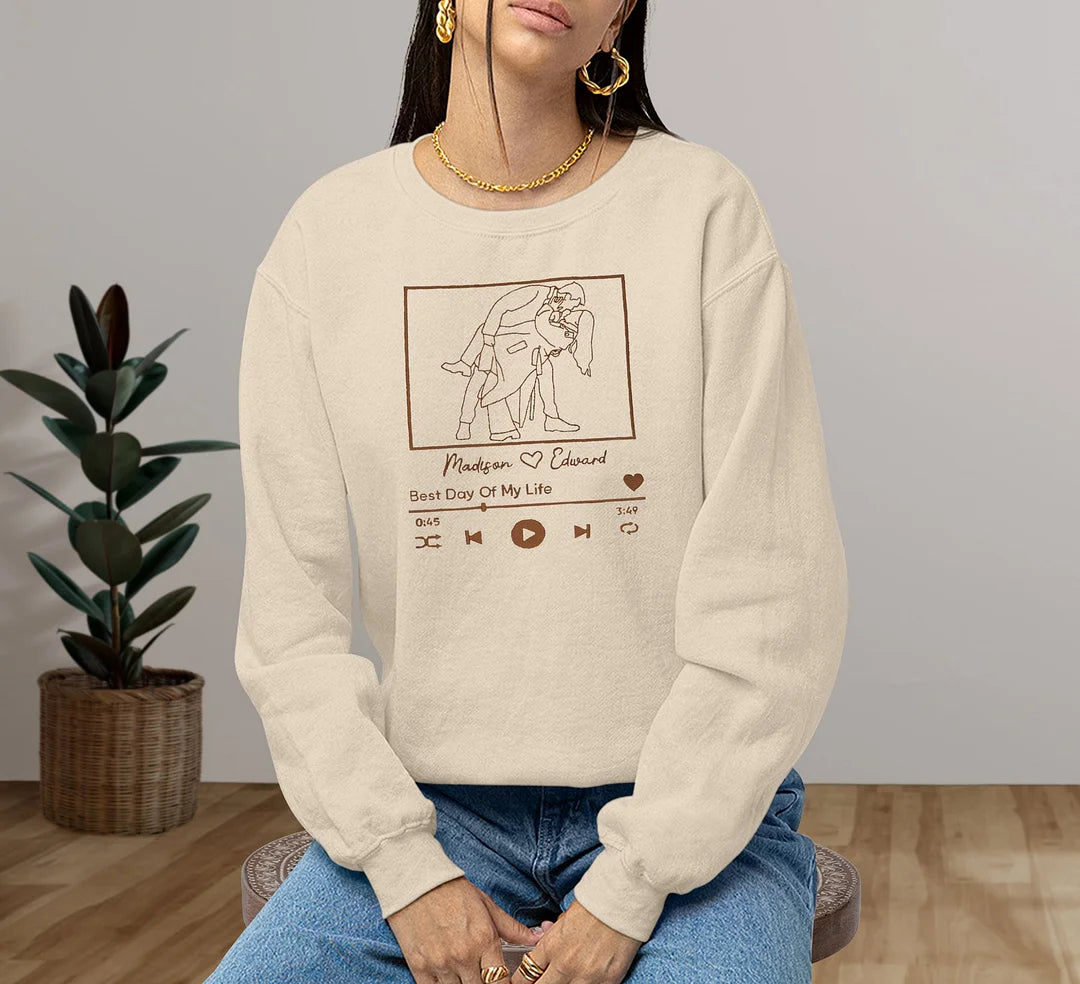 Custom Embroidered Portrait Sweatshirt With Song Name