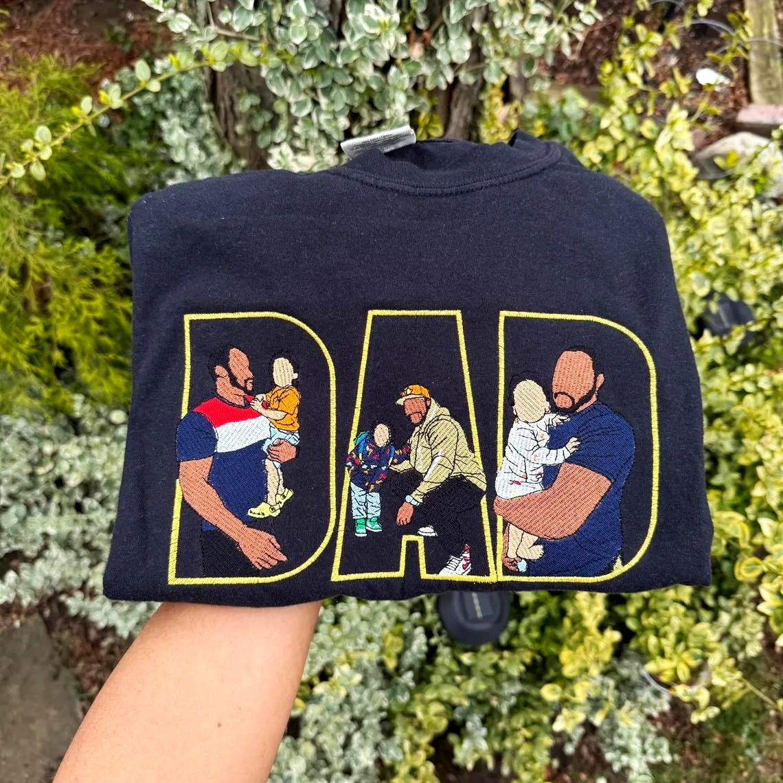 Custom Father's Day Dad Photo Portrait Full Color Embroidered Sweatshirt/Hoodie, Gift For Dad