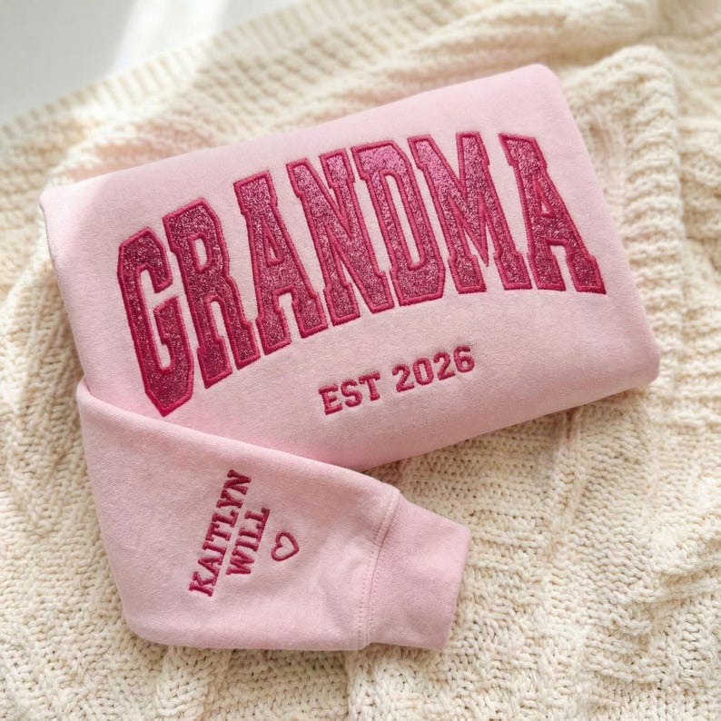 Custom Arched Glitter Embroidered Grandma Sweatshirt | Mother's Day Gift
