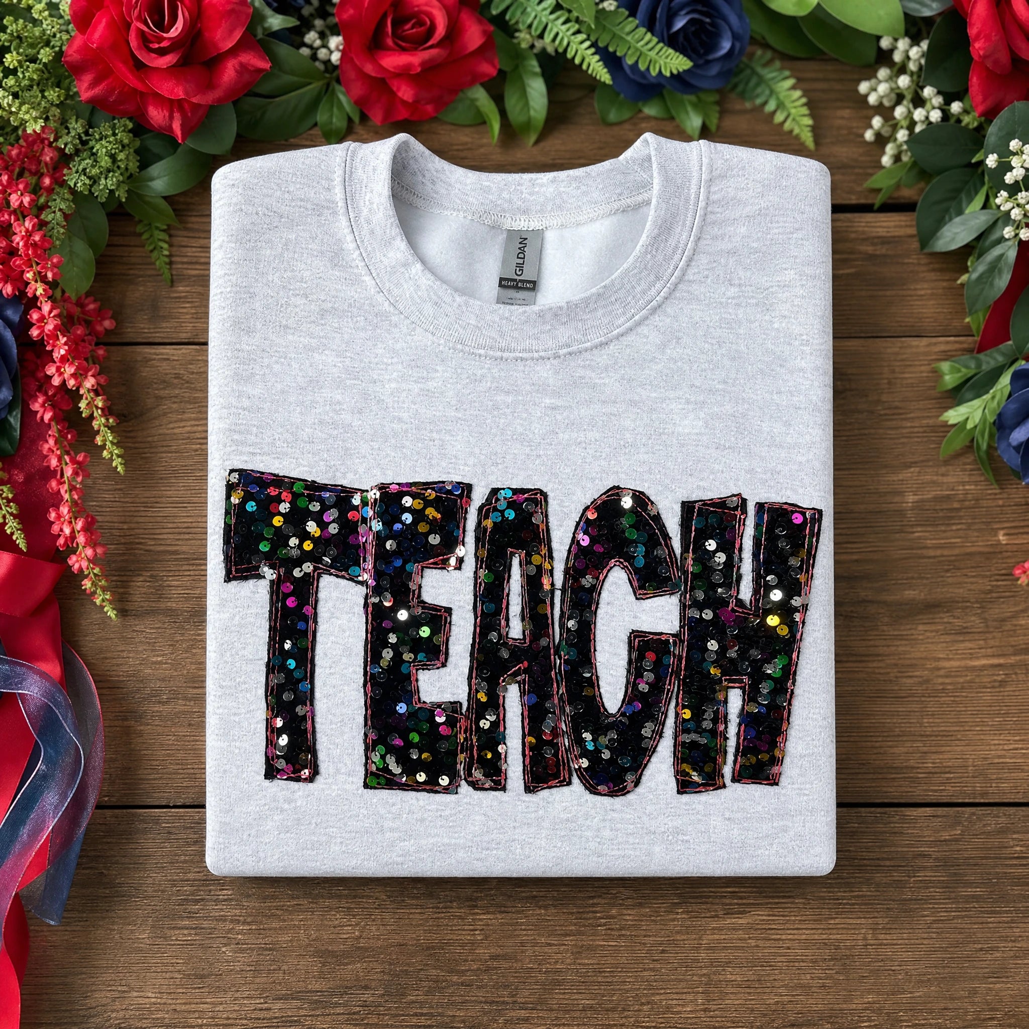 Custom Sequin Embroidered Sweatshirt | Teach, Nurse, Mama, etc. | Gift for her