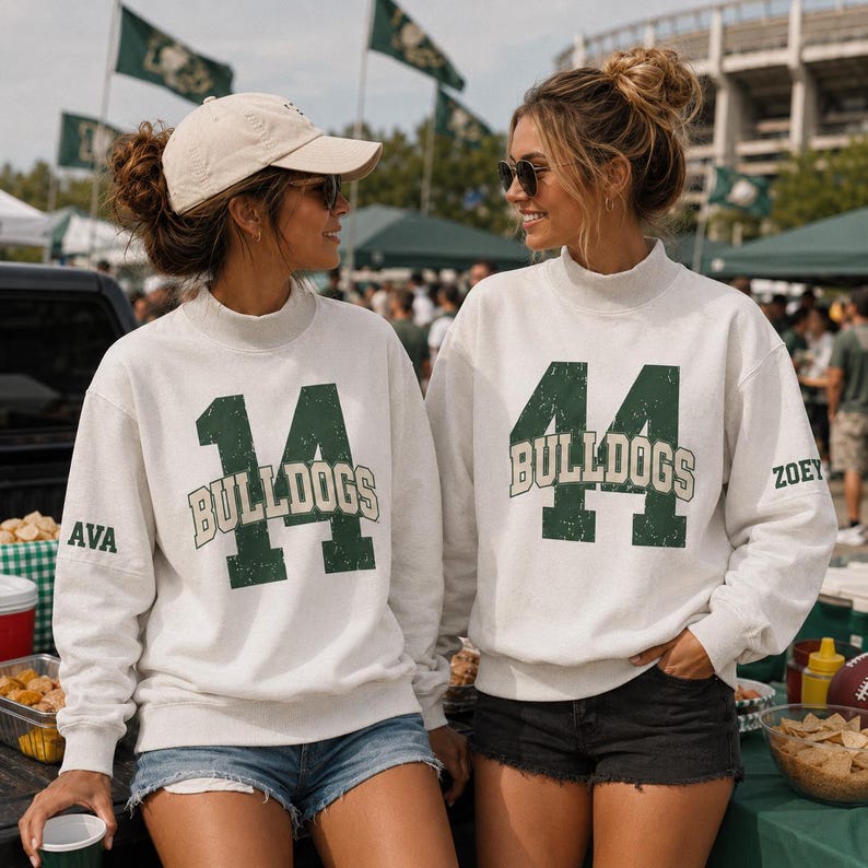 Custom Split Mockneck Sweatshirt | Personalized Team Name & Number | Game Day Spirit Wear | Vintage Varsity Pullover