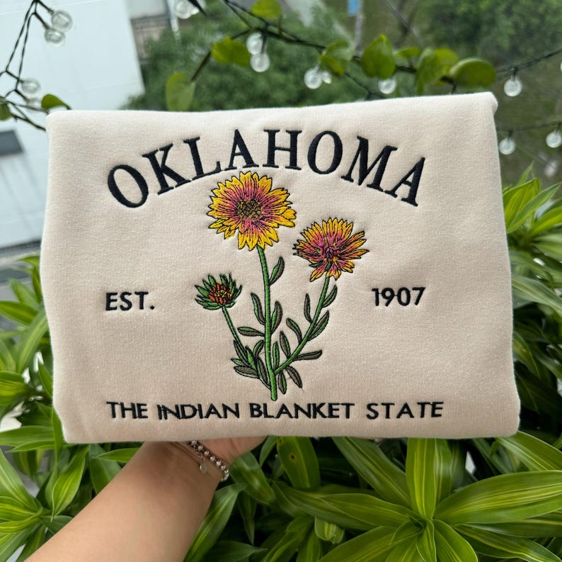 Custom Embroidered Oklahoma Indian Blanket State Sweatshirt | US State Flowers Embroidery State Gift Shirt