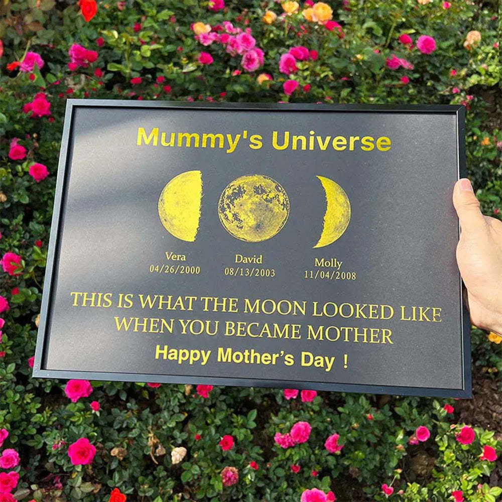 Custom Moon Phase Frame With Text & Date | Custom Art Frame for Mum - Mummy's Universe | Mother's Day Gift