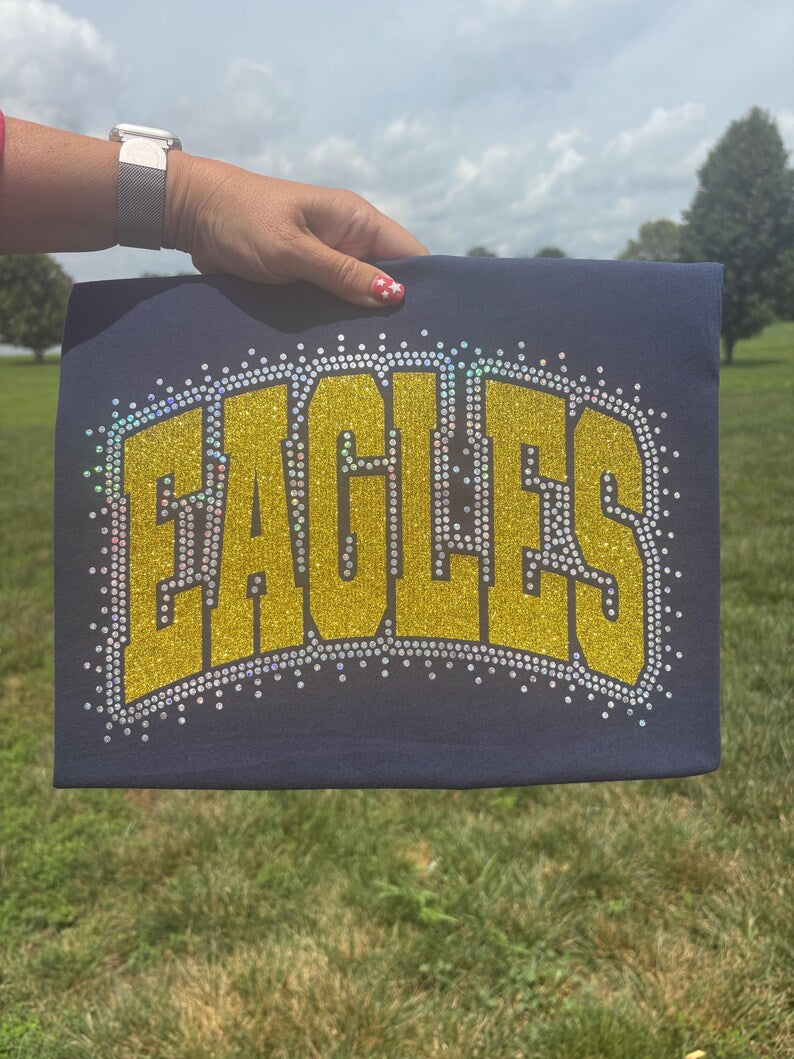 Custom Glitter Lions Shirt, Varsity Team Mascot Spangle Tee, School Spirit Wear | Game Day Wear