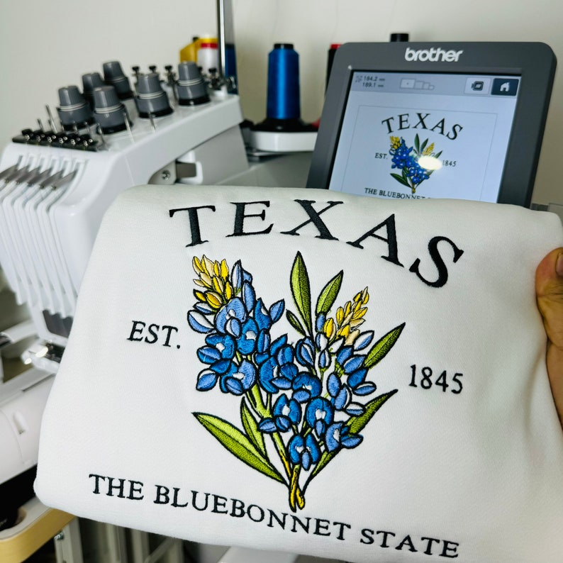 Custom Embroidered Texas Bluebonnet Sweatshirt | US State Flowers Embroidery State Gift Shirt
