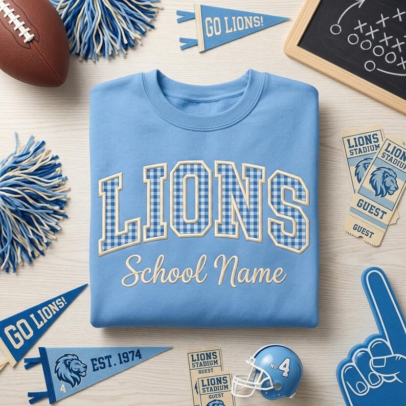 Embroidered Custom School Mascot Football Baseball Hockey Shirt, Custom School Team Shirt, Custom Mascot Shirt