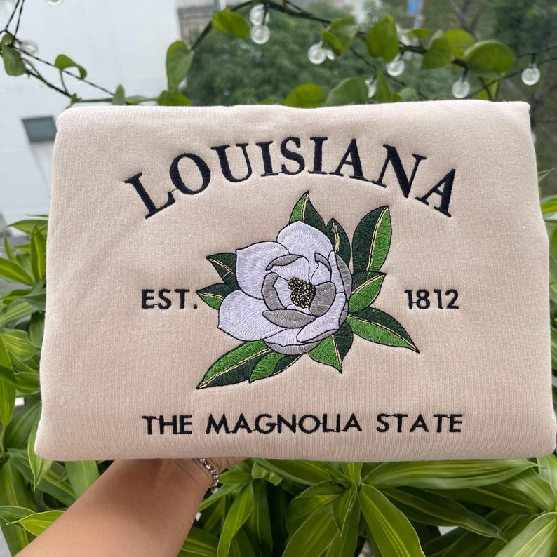 Custom Embroidered Louisiana Magnolia Sweatshirt | US State Flowers Embroidery State Gift Shirt