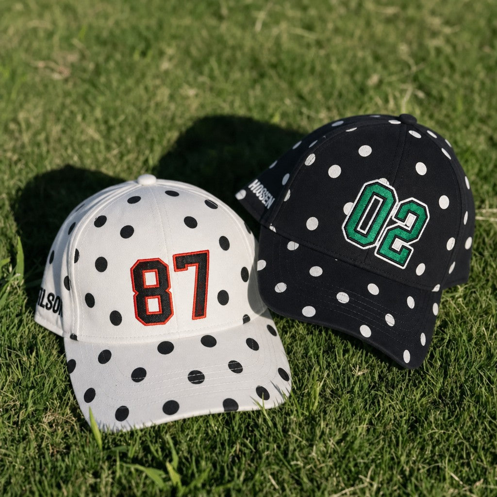 Personalized Polka Dot Baseball Cap – Custom Name & Number Embroidered Hat
