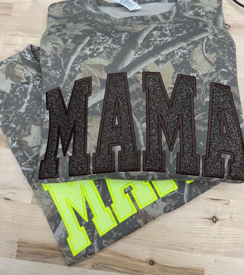 Personalized Camo Glitter Text Apparel Hunting Gift Mama Shirt Custom Name | Gifts for Sports Mom