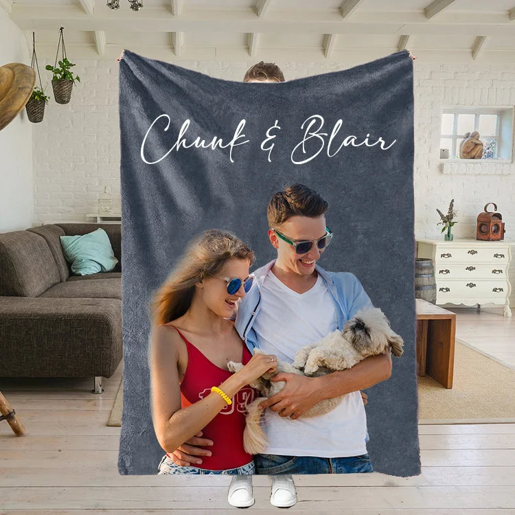 Personalized Photo Blanket with Text, Custom Pet Photo Blanket For Family Couple