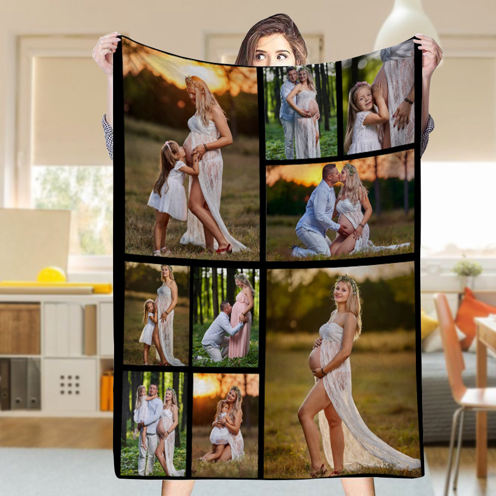 Custom 9 Photos Blankets Fleece Throw Blanket Gift for Family