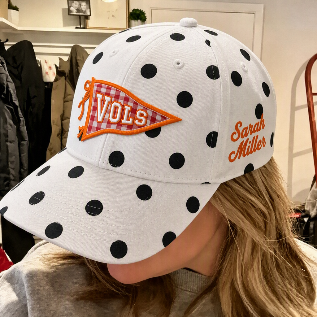 Custom University Embroidered Polka Dot Pennant Hat – Applique Letter Gameday Cap | Game Day Wear