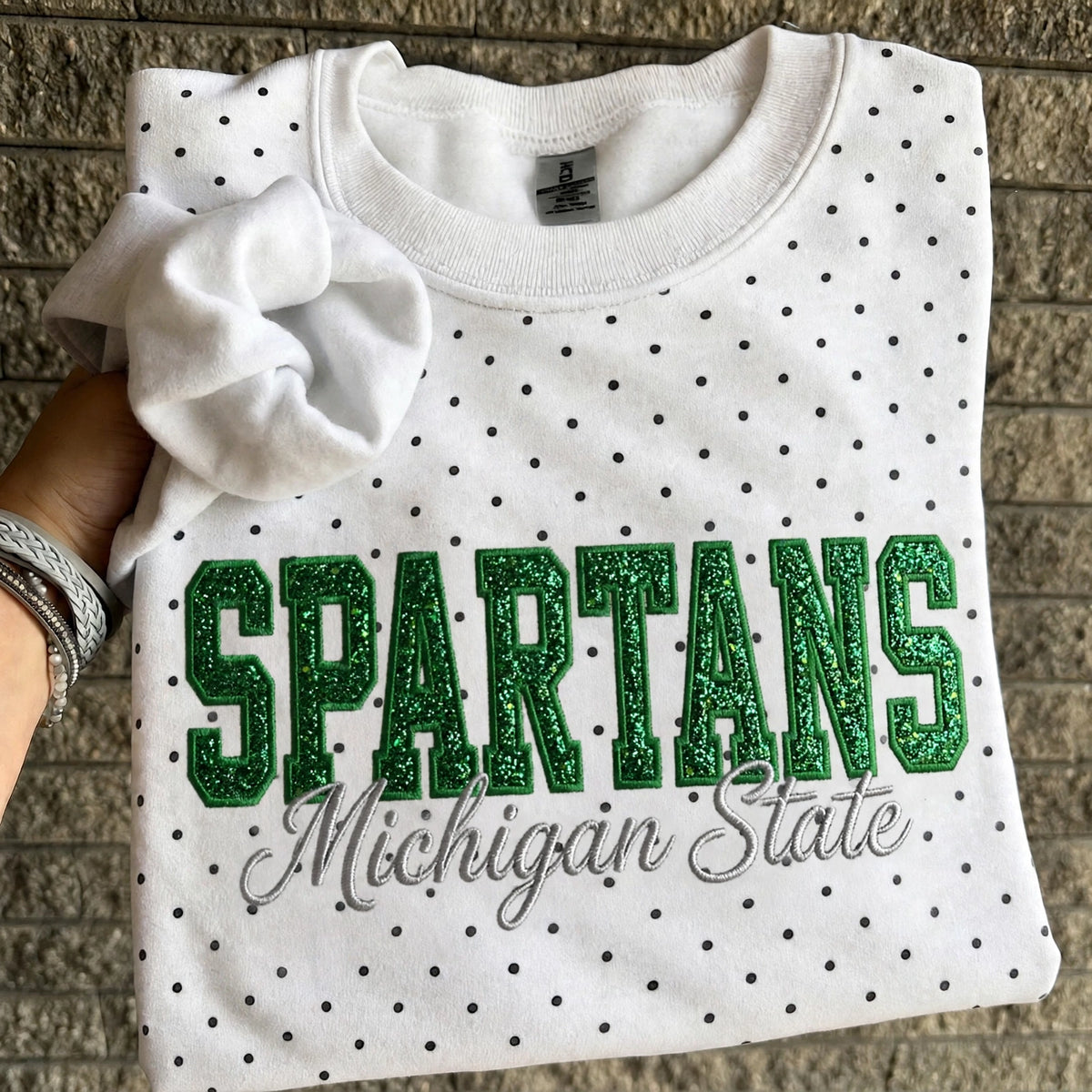 Custom College Baseball Team Sweatshirt, Embroidered Glitter Vinyl Polka Dot, Game Day Gift