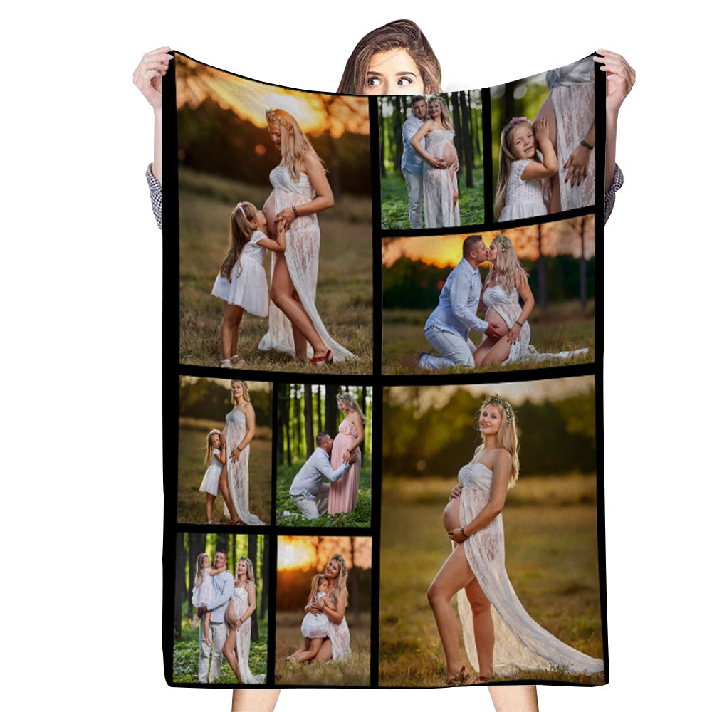 Custom 9 Photos Blankets Fleece Throw Blanket Gift for Family