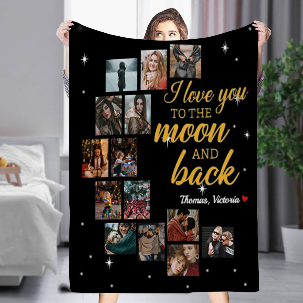 Custom 14 Photos Couple Photo Blankets Fleece Blanket Gift for Her/Him