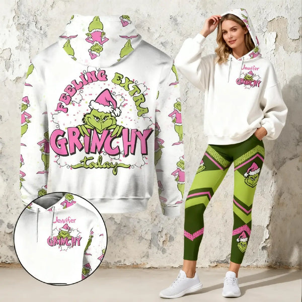 Feeling Extra Grinchy Today - Personalized Hoodie and Leggings - Christmas Gift For Her, Grch Green Monster Fan