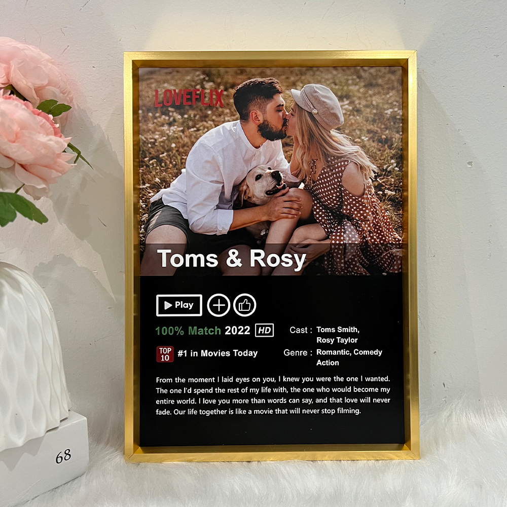 Custom LOVEFLIX Movie Photo Frame with Your Love Story | Valentine's Day Gift | Couple Anniversary Gift