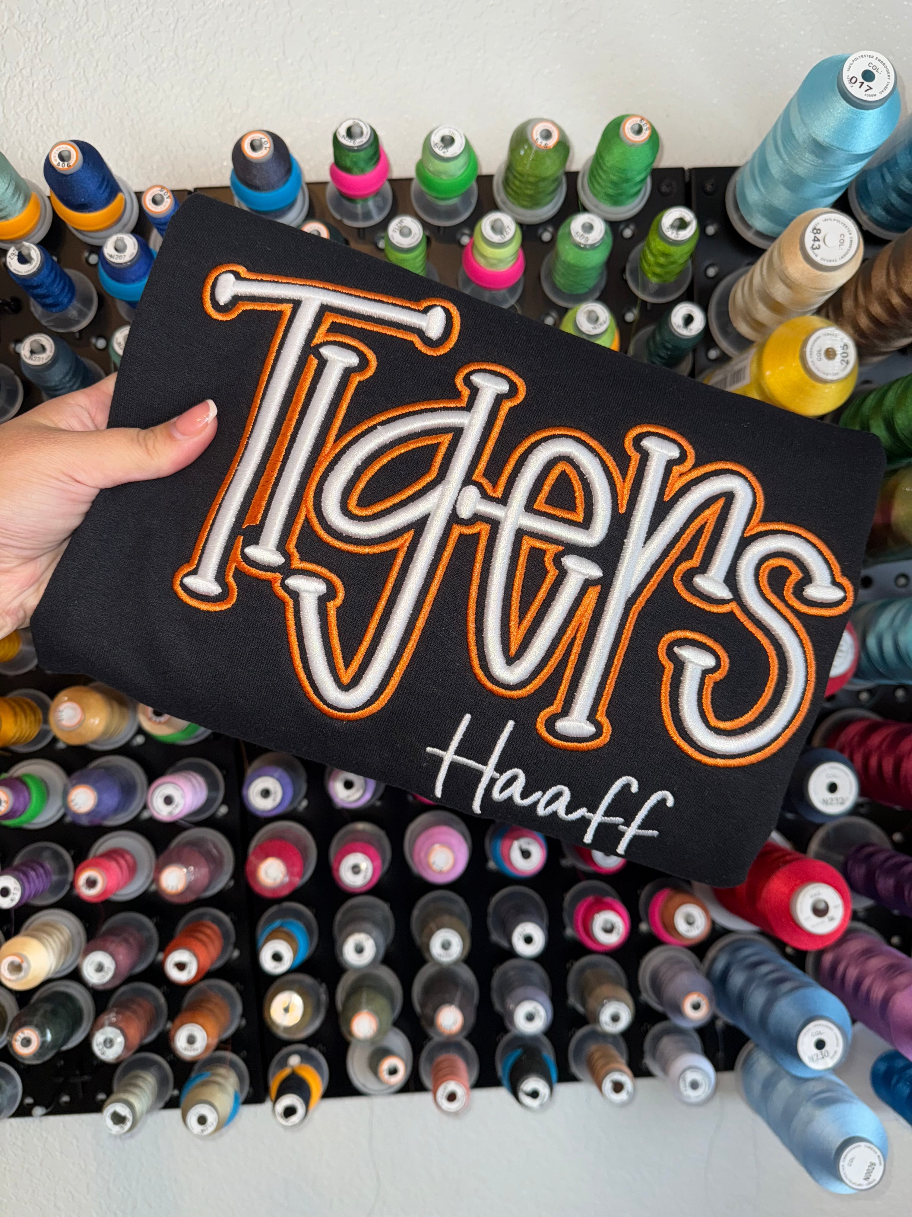 🐯Custom Puff Embroidery Sweatshirt – 3D Raised Team Logo | Gifts for Sports Mom