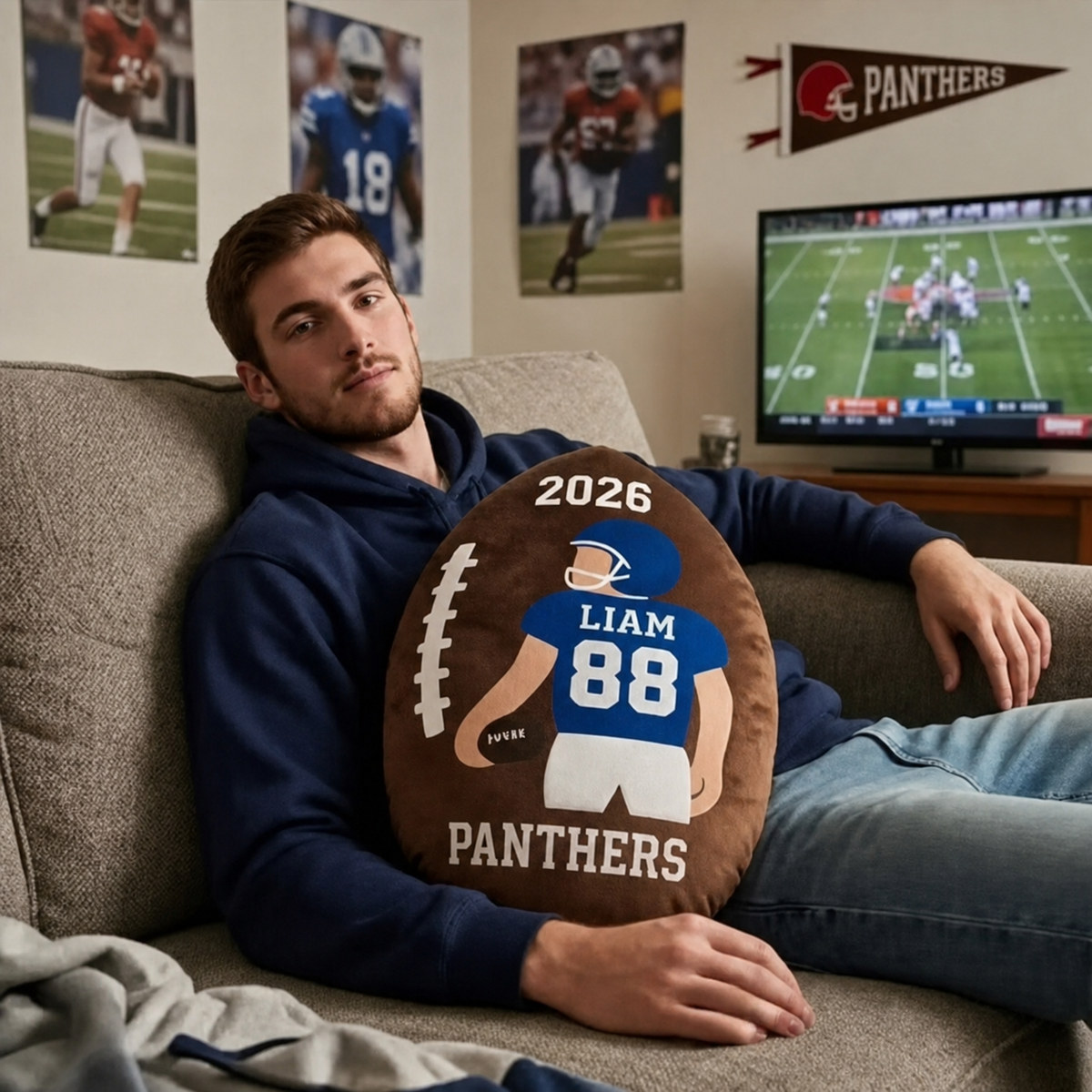 Custom Football Player Plush Pillow, Personalized Name & Number Cushion - Home Decor & Gift for Football Fans