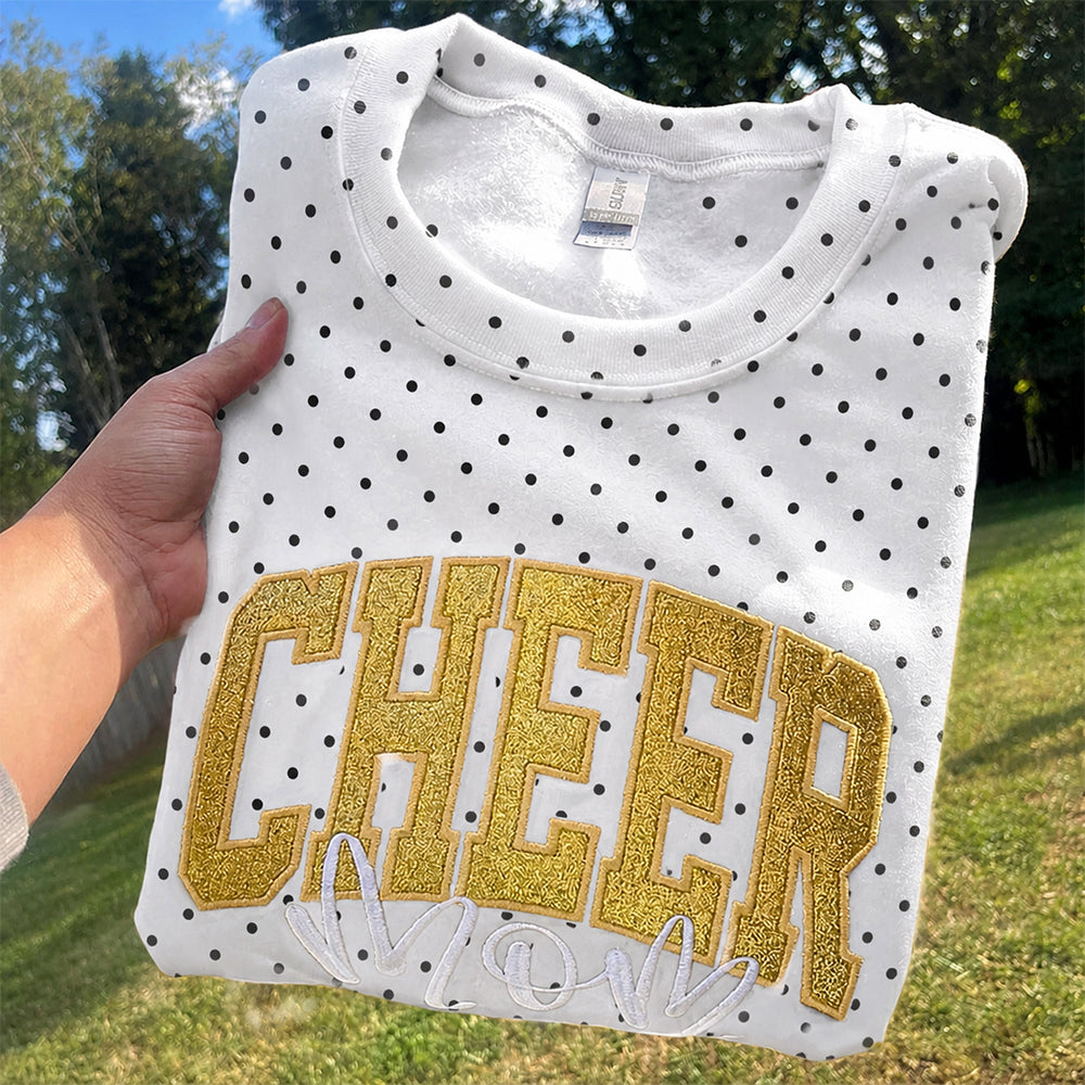 Custom Glitter Embroidered College Cheer Mom Polka Dot Sweatshirt | Gifts for Sports Mom | Game Day Wear