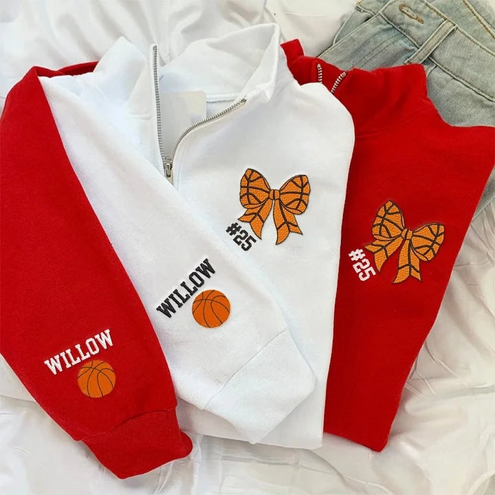 Custom Sport Bow Game Day Quarter Zip Sweatshirt Embroidered Zip Pullover | Gifts for Sports Mom