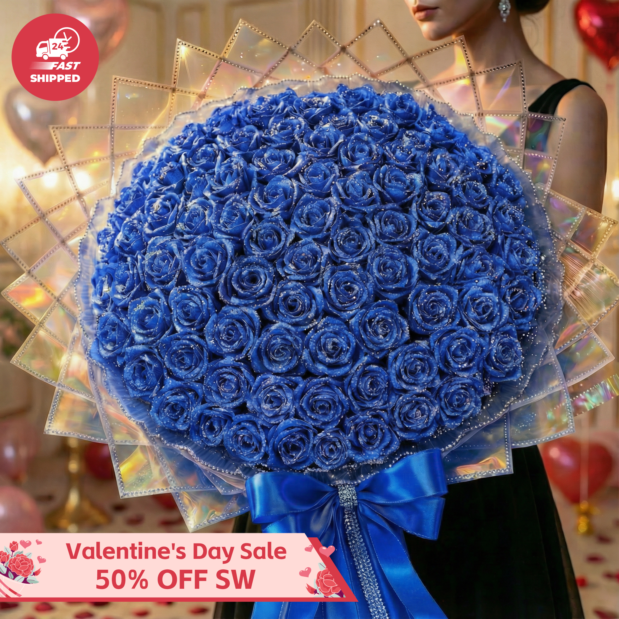 💕Glitter Blue Rose Bouquet💕 - An Ideal Expression of Love(Ships Within 24 Hours - Buy More Save More) | Valentines Flower Couple Anniversary Gift