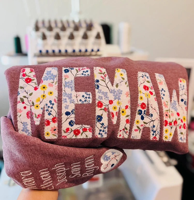 Custom Mama Floral Sweatshirt Names on Sleeve