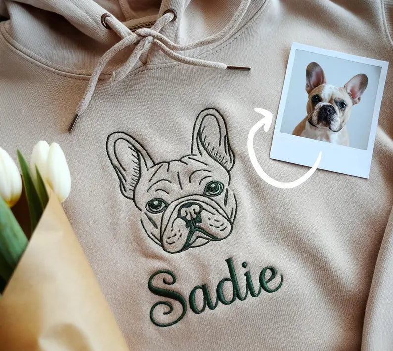 Custom Embroidered Pet Outline Sweatshirt with Pet Photo, Name | for Pet Lovers